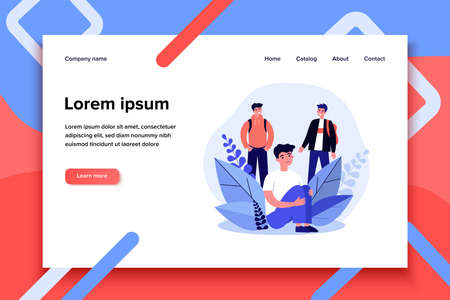 Young guy crying when two teenagers laughing. Abuse, loneliness, problem flat vector illustration. Communication and social relationship concept for banner, website design or landing web pageのイラスト素材