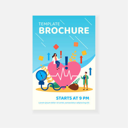 Tiny doctors examining heart health flat vector illustration. Cartoon medical specialists doing checkup of blood pressure, pulse rate and cholesterol. Cardiovascular disease and cardiology conceptのイラスト素材