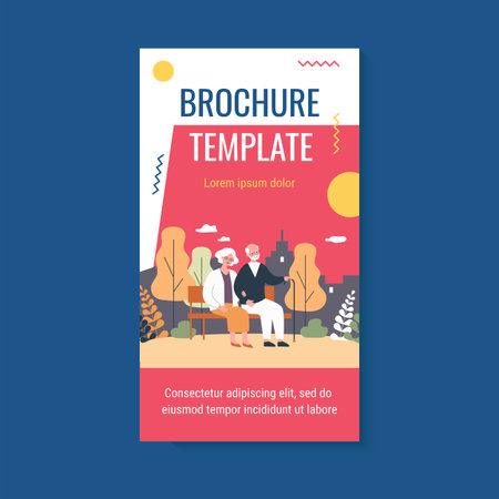 Happy senior couple relaxing in park, sitting on bench, holding hands. Old man with cane and woman enjoying leisure time outdoors. For elderly age, retirement, relationship conceptのイラスト素材