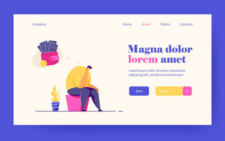 Depressed broke person having debts and money troubles. Bankrupt suffering from depression and financial problems. Vector illustration bankruptcy, crisis, loss conceptのイラスト素材