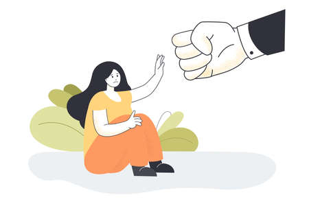 Woman asking man to stop abuse. Victim of sexual harassment fighting against gender inequality, unhappy family flat vector illustration. Domestic violence, social awareness, discrimination conceptのイラスト素材