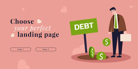 Businessman with stress standing near debt hole. Loss of falling money by man flat vector illustration. Bankruptcy, overdraft, financial crisis concept for banner, website design or landing web pageのイラスト素材