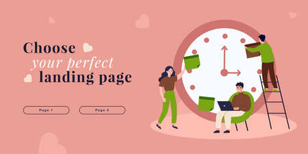 Effective deadline plan of working employees with clock. Work efficiency of tiny people flat vector illustration. Productivity, time management concept for banner, website design or landing web pageのイラスト素材