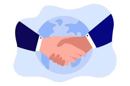 Hands of business partners making successful deal. Introduction of businessmen, handshake flat vector illustration. Relationship, partnership, agreement concept for banner or landing web pageのイラスト素材