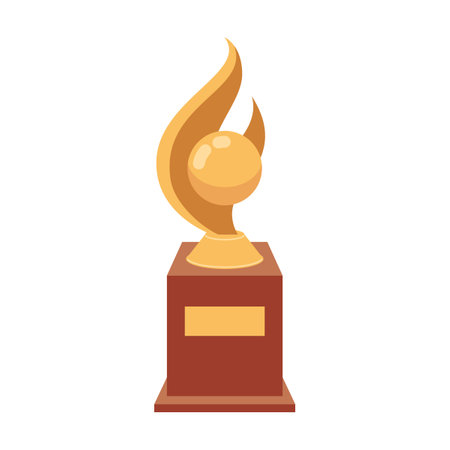 Gold trophy cup for winner with ball and flame. Vector illustrations of awards for victory in championshipのイラスト素材