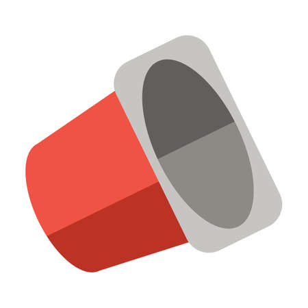 plastic yogurt jar. Garbage recycle bin. Vector illustration of trash container classification. Cartoon plastic, glass, metal, organic, paper trash for dustbins isolated on whiteのイラスト素材