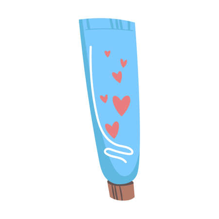 Beauty cosmetics tube for skin. Vector illustration of bottles, tubes. Cartoon nail file lotion cream powder brush isolated on white. Skincare, makeup, health conceptのイラスト素材