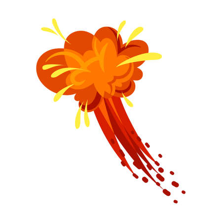 Orange dynamite explosive, Fire pillar shot down in the air, cartoon illustration. Bang from explosive elements for comic book flat vectorのイラスト素材