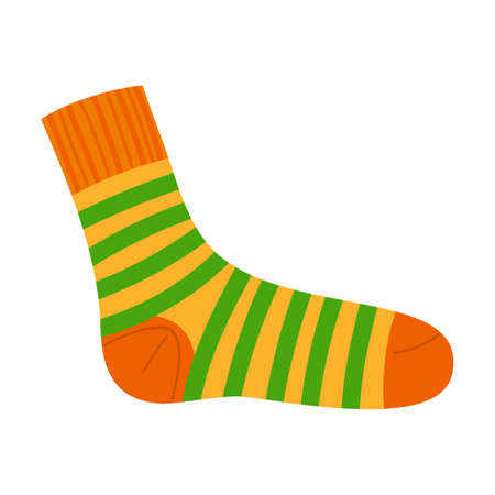striped cotton and woolen socks. Vector illustration of stylish hosiery collection. Cartoon winter warm footwear isolated on whiteのイラスト素材