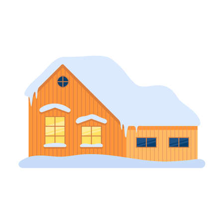 large village house with a central entrance in a winter town. Vector illustration of Christmas buildingsのイラスト素材