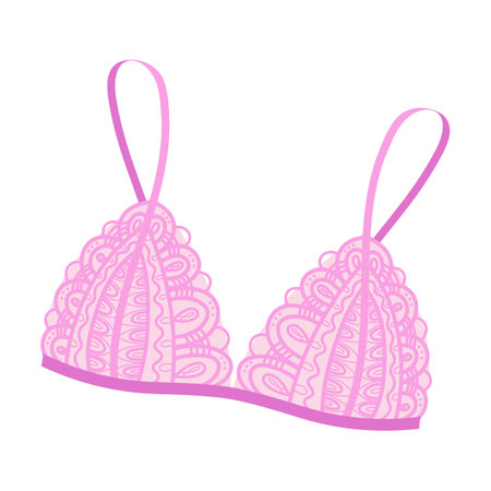lace pink bra. Vector illustration of womens underwear. Cartoon bra bikini, panty, knickers, string isolated on whiteのイラスト素材