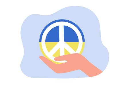 Peace symbol in blue and yellow colors flat vector illustration. People striving for freedom. Togetherness, hope, faith, patriotism, independence, support conceptのイラスト素材