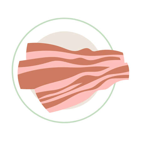 plate with juicy smoked bacon. Cartoon vector isolated on white backgroundのイラスト素材