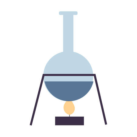 Chemist conducting experiment. Glass flask with solution on alcohol burner flat vector illustration. Laboratory, chemistry, science conceptのイラスト素材