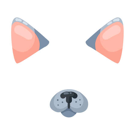 Effect with wolf animal face for selfies vector illustration. Mask with animal ears, noses and muzzles for video chat or mobile appのイラスト素材