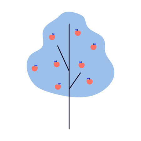 Fruit tree with apples flat vector illustration. People feeding pigs and cow, growing natural food...