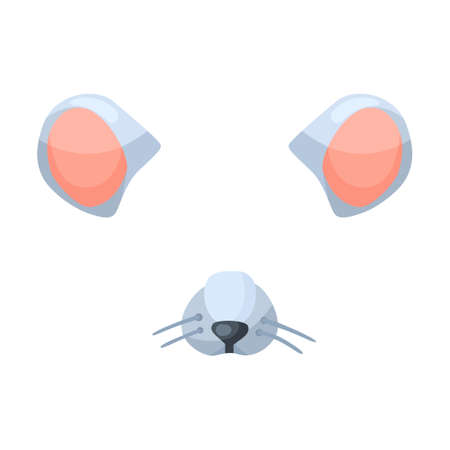 Effect with mouse face for selfies vector illustration. Mask with animal ears, noses and muzzles for video chat or mobile appのイラスト素材