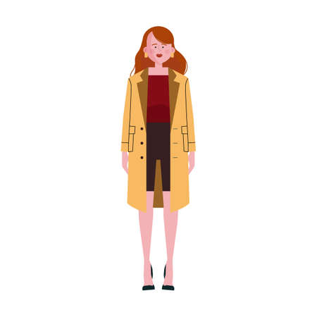 Trendy Caucasian woman in autumn coat. Female models, different hairstyles, casual clothes flat vector illustration. Fashion look, urban styleのイラスト素材