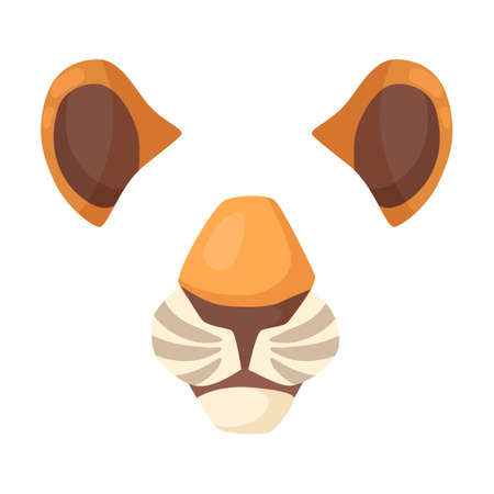 Effect with tiger animal face for selfies vector illustration. Mask with animal ears, noses and muzzles for video chat or mobile appのイラスト素材