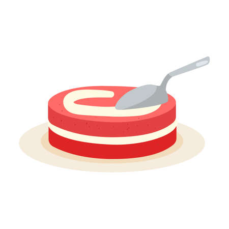 Spreads cream. Process of cooking cake or pie cartoon illustration. Adding ingredients in bowl step by step. Preparation conceptのイラスト素材