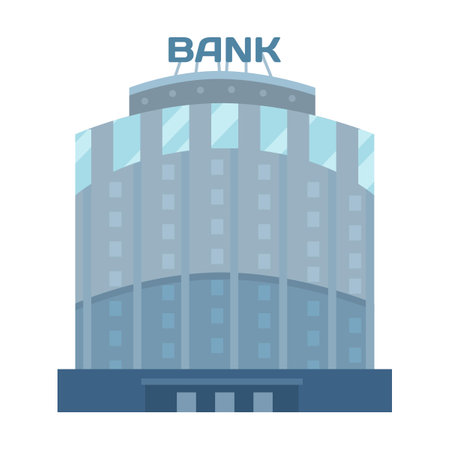Modern Bank exteriors of city building. Vector illustration of houses with facades. Cartoon museum hospital school supermarket. Cityscape, urban conceptのイラスト素材