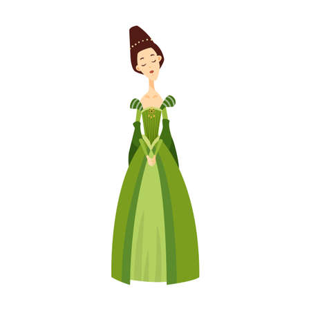 Women in aristocrat medieval costumes cartoon illustration. Queen, princess characters. History, style conceptのイラスト素材