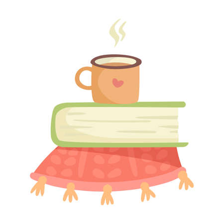 Reading a book in comfort of your own home, cartoon illustration. Opened and closed philosophy, history textbooks for learningのイラスト素材