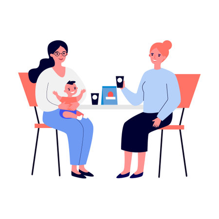 People eating at fast food restaurant flat vector illustration. Man and woman having lunch at cafe or cafeteria. Lifestyle and leisure concept.のイラスト素材