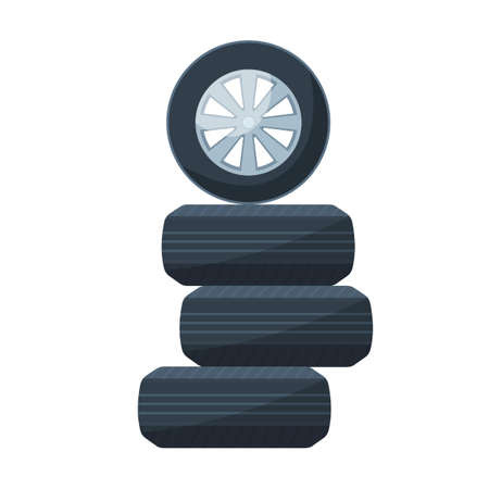 Set of replacement car wheels.  race winner. Vector illustration of driver in uniform, medals for victory. Cartoon racer character, racing carのイラスト素材