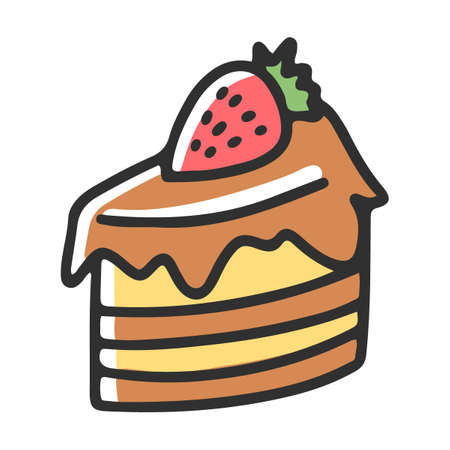 Strawberry cake. Delicious healthy and unhealthy nutrition. Cartoon vector isolated on white background. Good vs bad choiceのイラスト素材