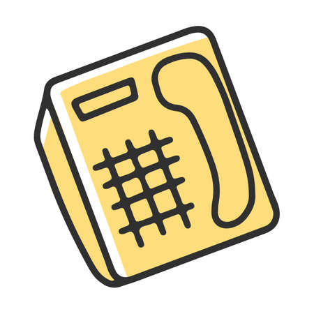 Push button fixed telephone. Stationery and interior items for the office. Office equipment. Icons in doodle style. Simple vector isolated on white backgroundのイラスト素材