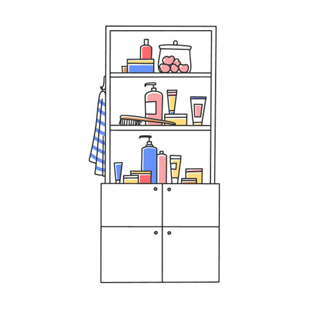 Shelf with women cosmetics for the bathroom. flat vector illustration. Skincareのイラスト素材