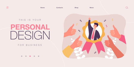 Best employee with great reputation. Outstanding popular worker flat vector illustration. Business success, human resource, recognition concept for banner, website design or landing web pageのイラスト素材