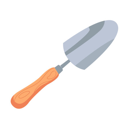 Garden tool illustration in cartoon style. Gardening equipment, rake or shovel and lawnmower, farm or rural instrument on whiteのイラスト素材