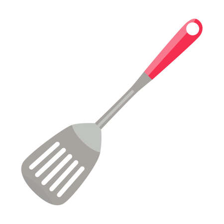 Spoon with holes for stirring. Cooking equipment, mixer, flour, different kinds of bread isolated on white. Vector illustrationのイラスト素材