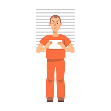 Criminal vector illustration. Arrested character, angry guy isolated on white. Security, crime, law, justiceのイラスト素材
