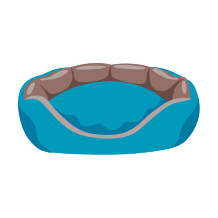 Bed for a puppy. Dog with its food, toys, brush, bowls vector illustration. Cartoon animals collar, kennel, balls, shampoo animals conceptのイラスト素材