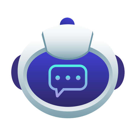 Bot or futuristic head with different emotions and symbols on face vector illustration. Cute chatbot avatar flat iconのイラスト素材