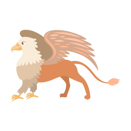 Mythical creature griffin flat vector illustration. Fantasy characters, centaur, harpy, dragon, mermaid, Pegasus, griffin isolated on whiteのイラスト素材