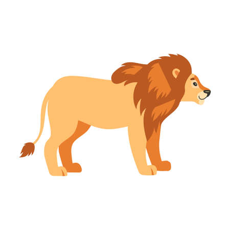 Cute cartoon lion vector illustration. Happy orange colored feline animal walking, sitting and roaring. Wild animal, king conceptのイラスト素材