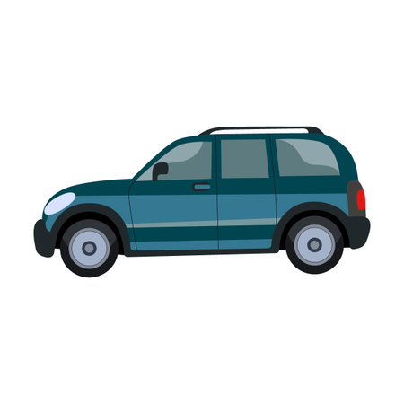 Colorful modern car flat icon. Side view of SUV, hatchback, pickup and sedan isolated vector illustration. Automobiles and vehiclesのイラスト素材