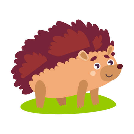 Cartoon hedgehog goes for a walk. Cute wild animal catching butterfly, walking, hugging soulmate, sleeping and holding hazelnut vectorのイラスト素材