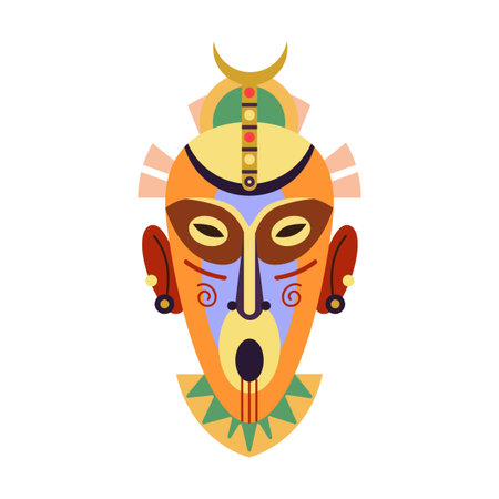 Traditional, ceremonial, indigenous and ethnic face masks vector illustration. Aboriginal totem and carnivalのイラスト素材