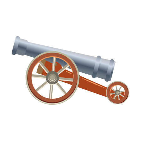 Medieval cannon on wheels in cartoon style. Vector illustration of old weapons. Illustration of war equipment for pirate ships of fortressesのイラスト素材