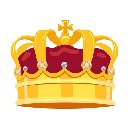 Accessory for royals, king, queen, prince or princess isolated on white background. Fantasy, monarchy, jewelry. Golden crown vector illustrationのイラスト素材