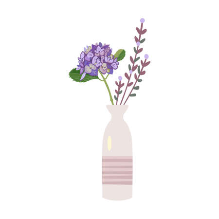 Colorful flowers flat icon. Bunch of plants bouquet in vases with vector illustration. Rose, sunflowers, tulips and others. Decoration and natureのイラスト素材