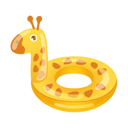 Children inflatable giraffe ring. Rubber donuts, pink flamingo for kids in swimming pool. Can be used for pool party, summer vacationのイラスト素材