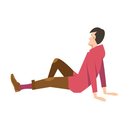 Young guy watching movie outdoors in evening. Couples dating in open air cinema theater and sitting at big screen. Vector illustration for nightのイラスト素材