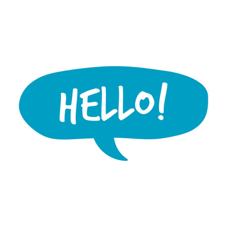 Online Hello chat comment. Cartoon dialogue and speech bubbles with word inside. Can be used for communication, talk on internet, conversation, discussion conceptのイラスト素材
