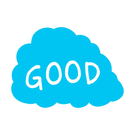 Colorful speech bubbles with text GOOD. Online chat words, message, internet dialog. Can be used for social media, online application, communication conceptのイラスト素材